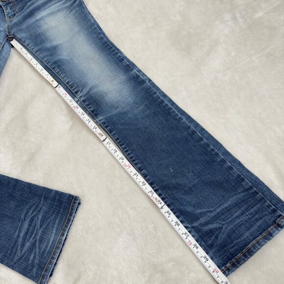 Bootcut Denim Jeans With Light Wash Distressing & Faded Details  low waist - Picture 6 of 9